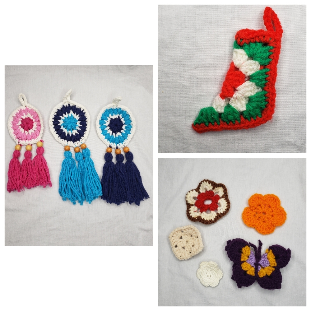 Vintage Crocheted Items Christmas Ornaments and Floral Minis